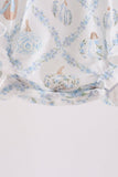 Blue pumpkin embroidery ruffle bubble - Aaria Tees Aaria Tees
