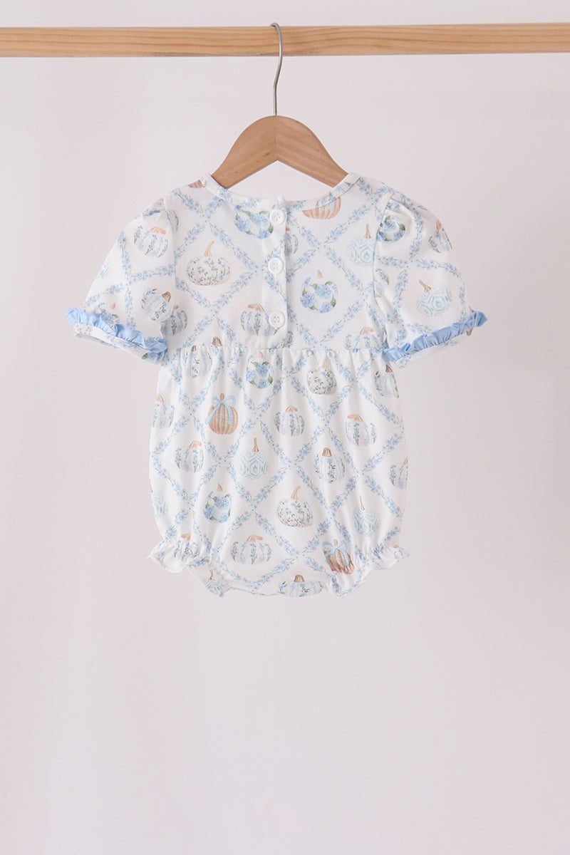 Blue pumpkin embroidery ruffle bubble - Aaria Tees Aaria Tees