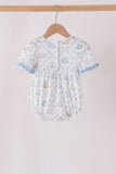 Blue pumpkin embroidery ruffle bubble - Aaria Tees Aaria Tees