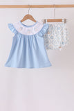 Blue pumpkin embroidery ruffle bloomer set - Aaria Tees Aaria Tees