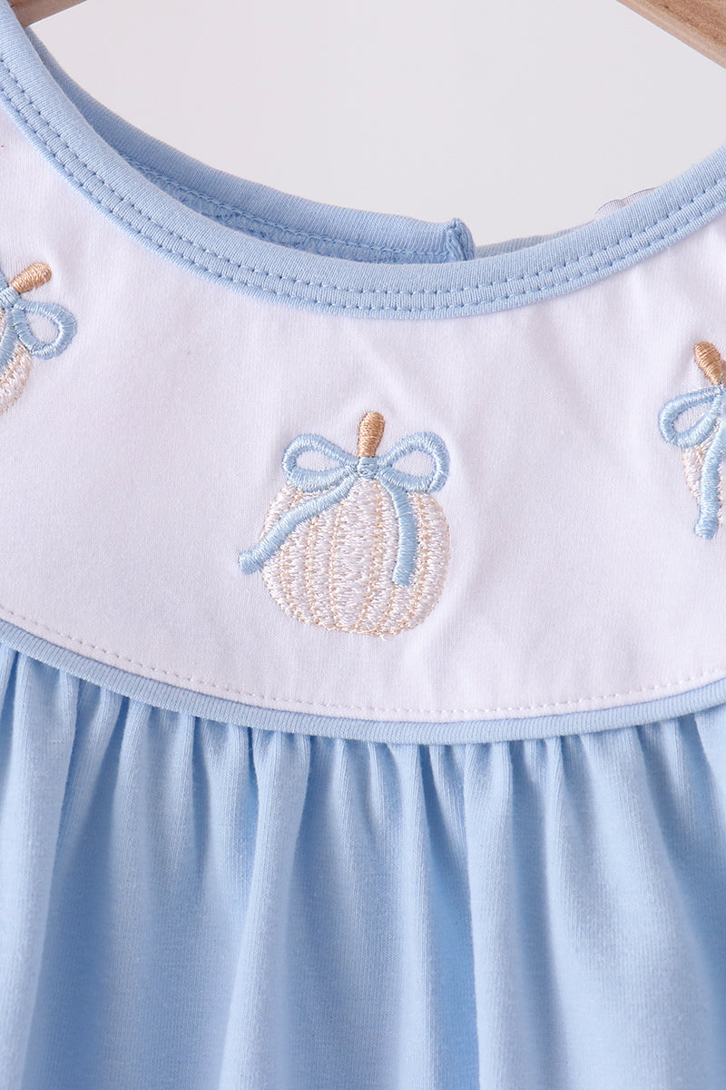 Blue pumpkin embroidery ruffle bloomer set - Aaria Tees Aaria Tees