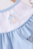 Blue pumpkin embroidery ruffle bloomer set - Aaria Tees Aaria Tees