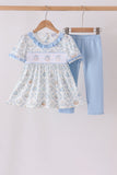 Blue pumpkin embroidery ruffle pants set - Aaria Tees Aaria Tees