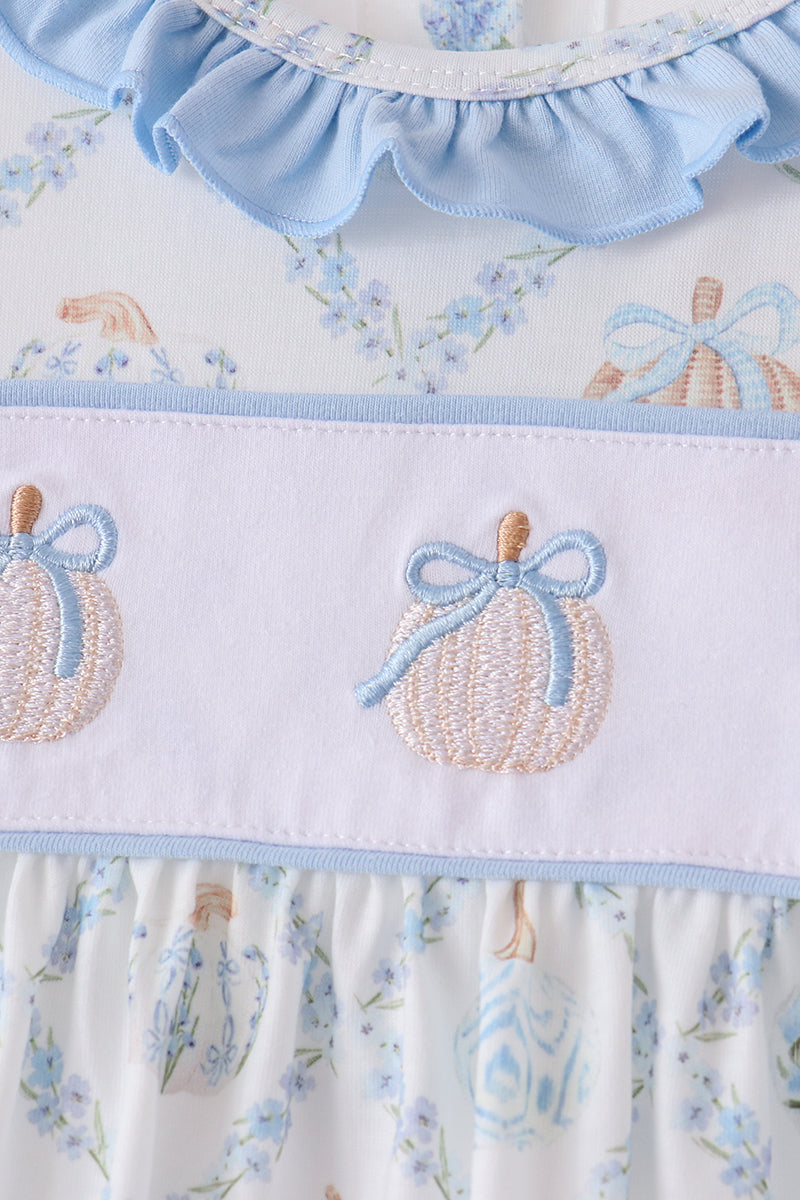 Blue pumpkin embroidery ruffle pants set - Aaria Tees Aaria Tees