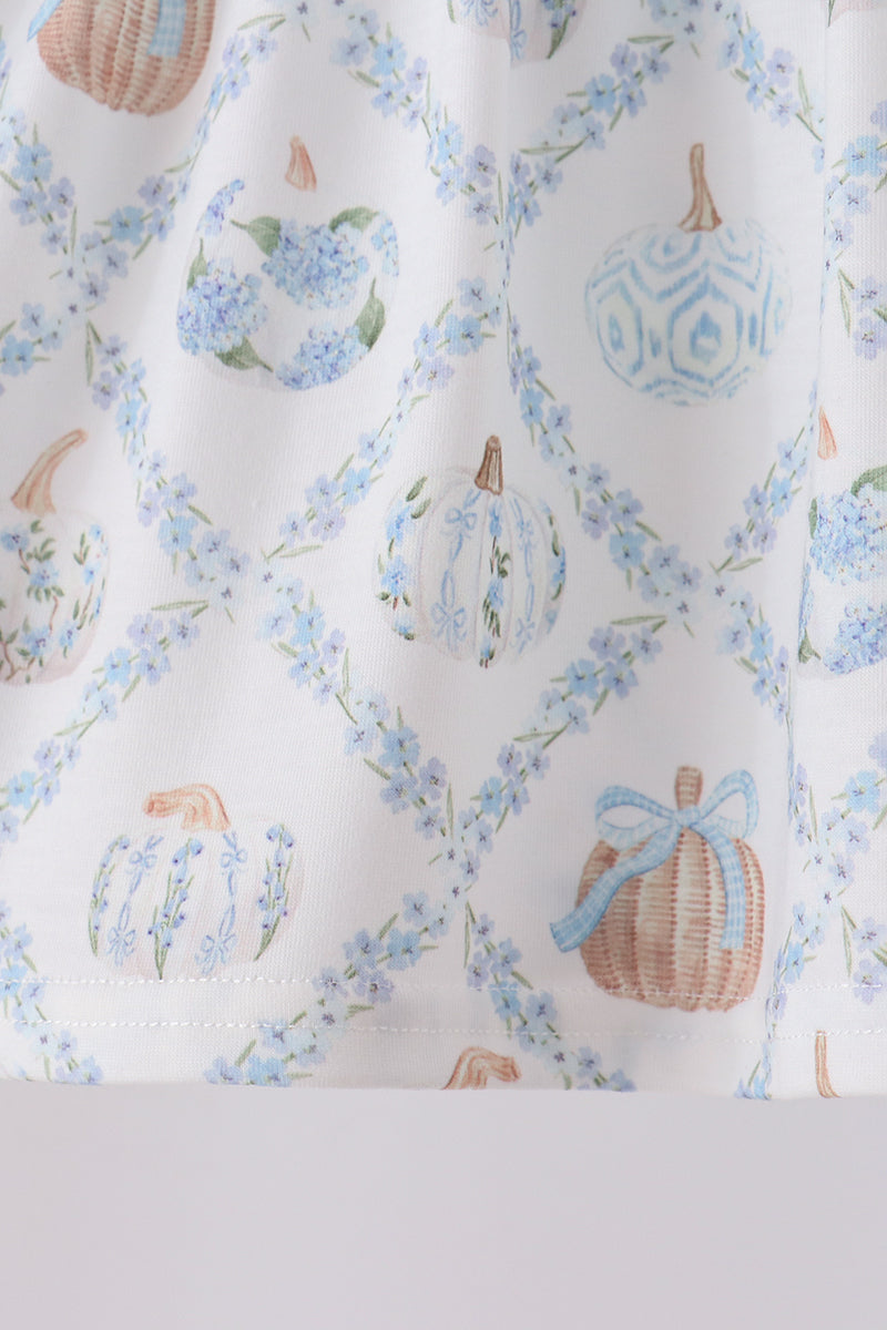 Blue pumpkin embroidery ruffle pants set - Aaria Tees Aaria Tees