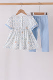 Blue pumpkin embroidery ruffle pants set - Aaria Tees Aaria Tees