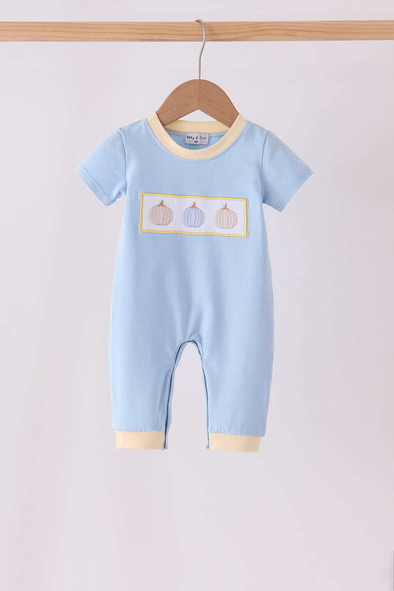 Blue pumpkin embroidery romper - Aaria Tees