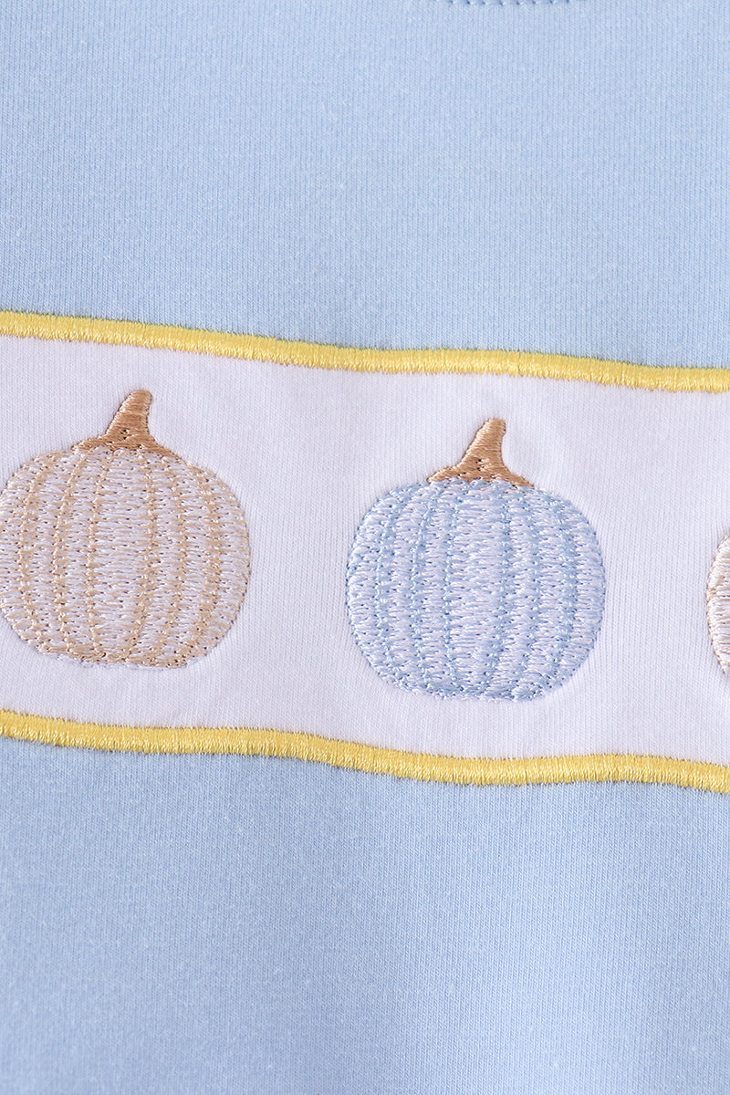 Blue pumpkin embroidery romper - Aaria Tees Aaria Tees