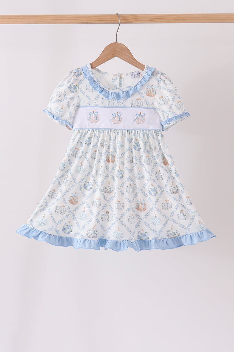 Blue pumpkin embroidery ruffle dress - Aaria Tees