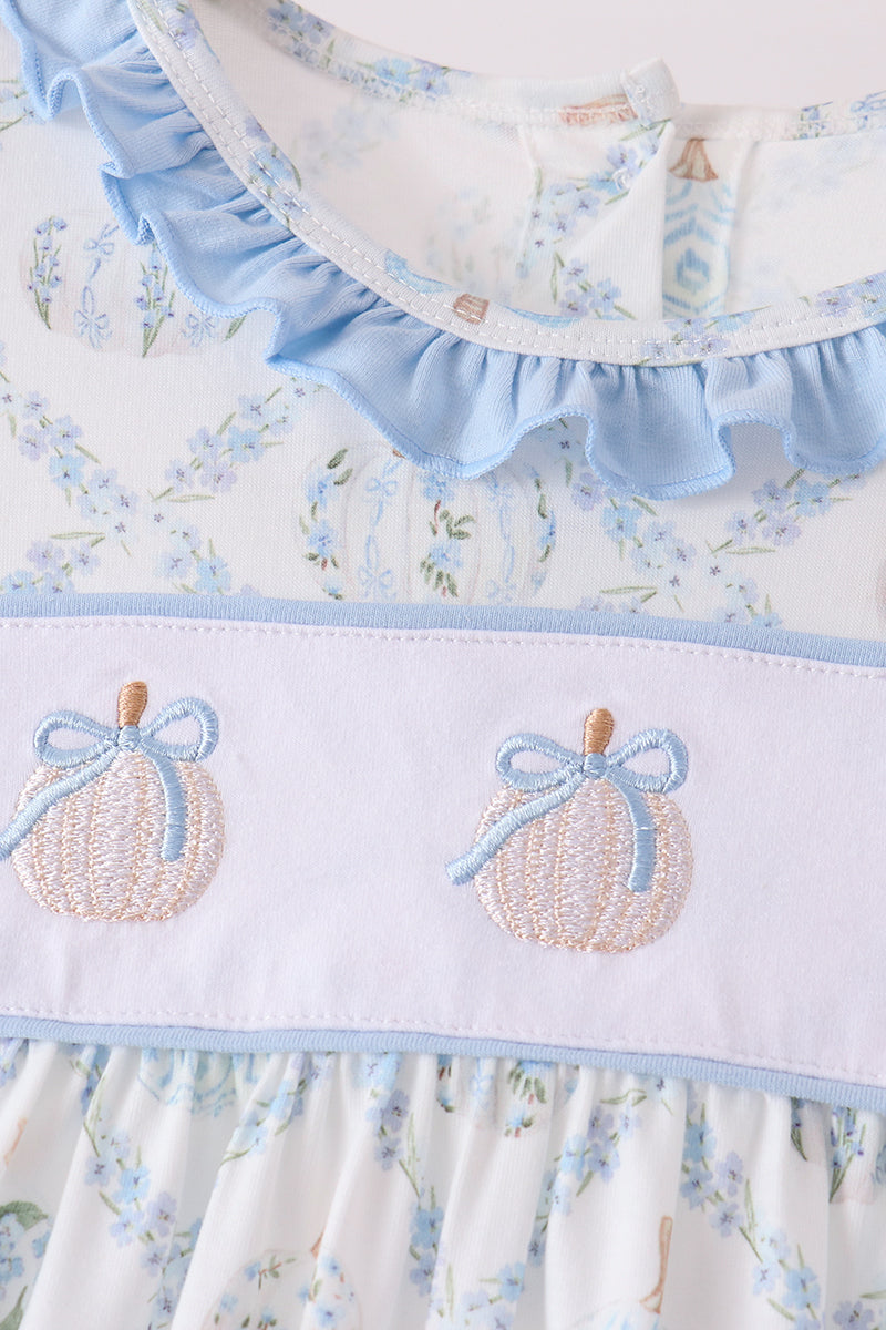 Blue pumpkin embroidery ruffle dress - Aaria Tees Aaria Tees