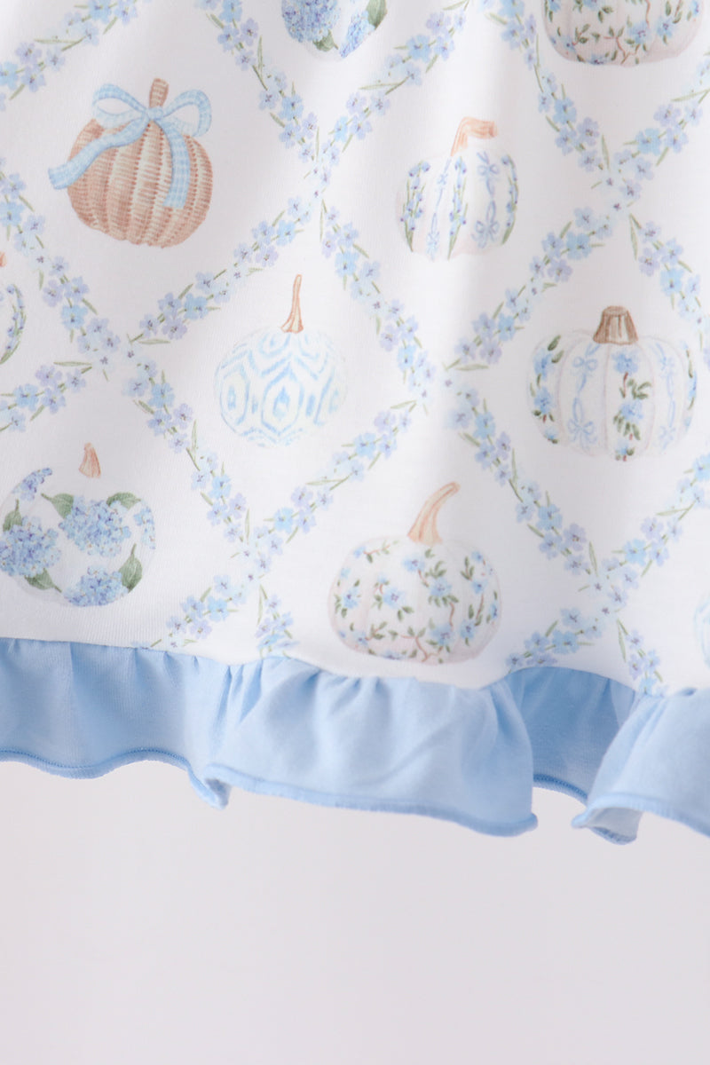 Blue pumpkin embroidery ruffle dress - Aaria Tees Aaria Tees