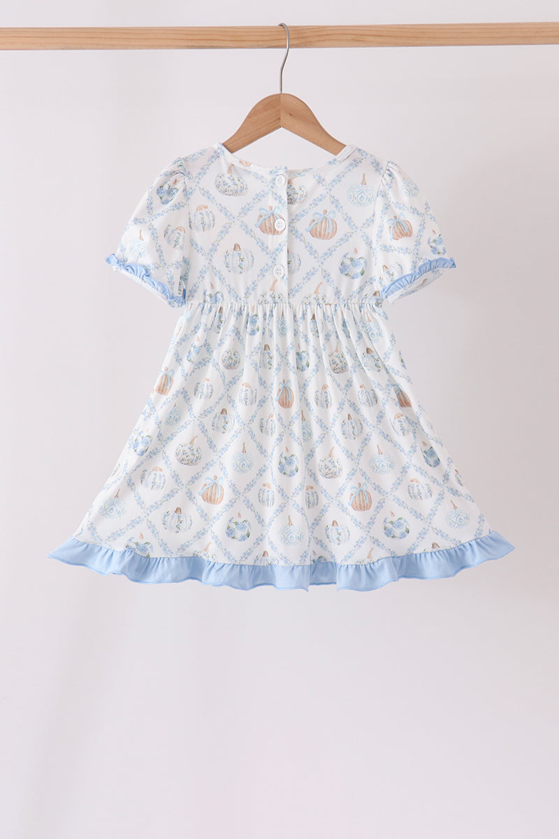 Blue pumpkin embroidery ruffle dress - Aaria Tees Aaria Tees