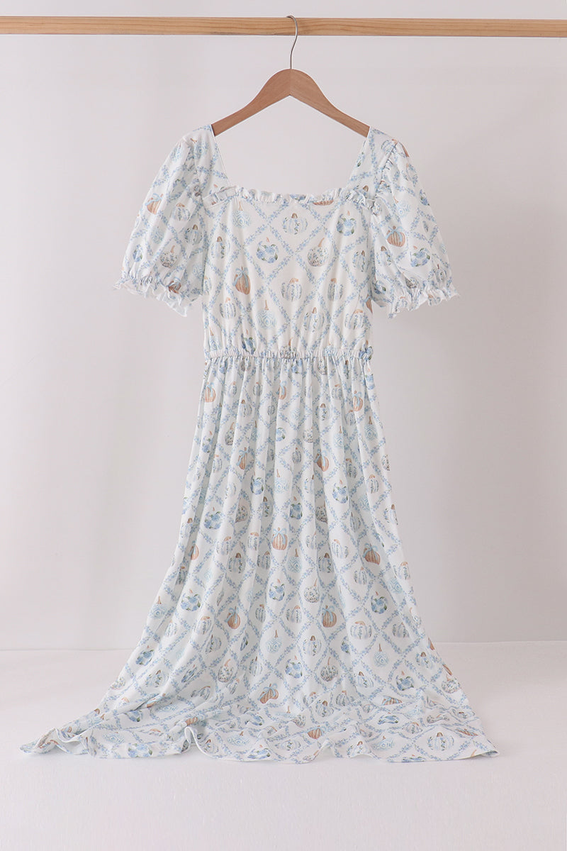 Blue pumpkin ruffle mom dress - Aaria Tees Aaria Tees