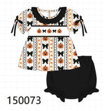 Pumpkin bow embroidery ruffle bloomer set Aaria Tees
