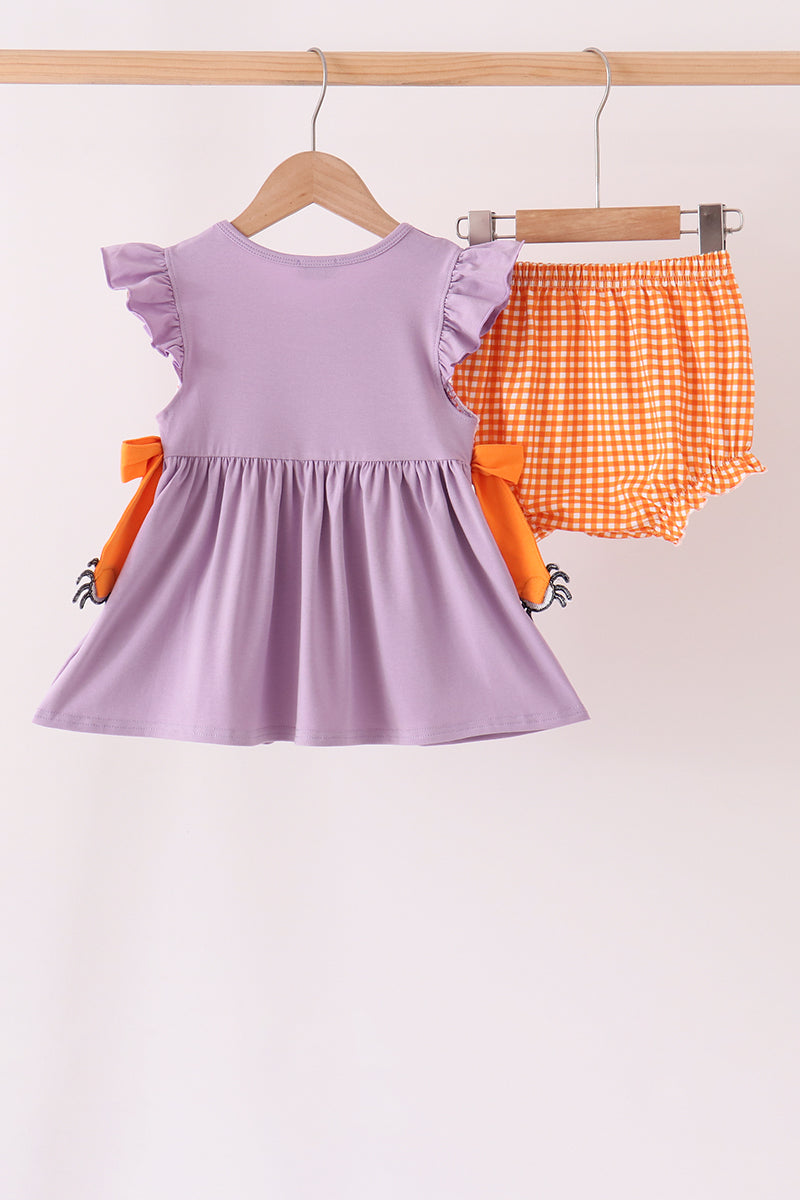 Purple spider smocked ruffle bloomer set - Aaria Tees Aaria Tees