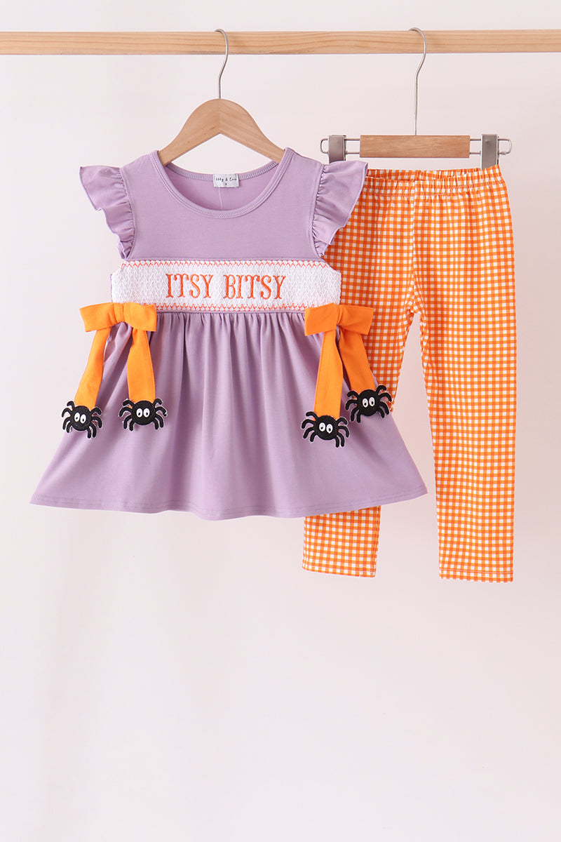 Purple spider smocked ruffle pants set - Aaria Tees Aaria Tees