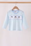 Blue turkey embroidery stripe top Aaria Tees