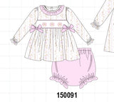 Pink floral turkey embroidery ruffle bloomer set Aaria Tees