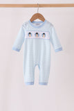 Blue turkey embroidery stripe romper Aaria Tees