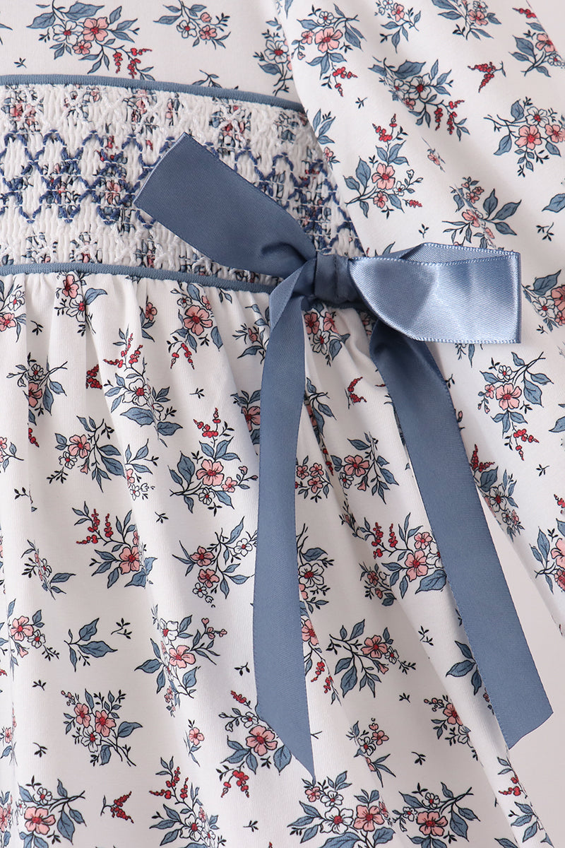 Teal floral smocked bow dress - Aaria Tees Aaria Tees