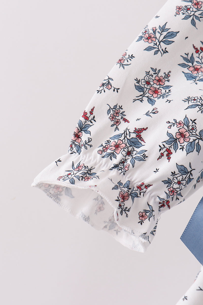 Teal floral smocked bow dress - Aaria Tees Aaria Tees