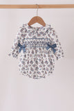 Teal floral smocked bow bubble - Aaria Tees Aaria Tees