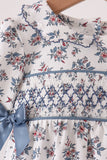 Teal floral smocked bow bubble - Aaria Tees Aaria Tees