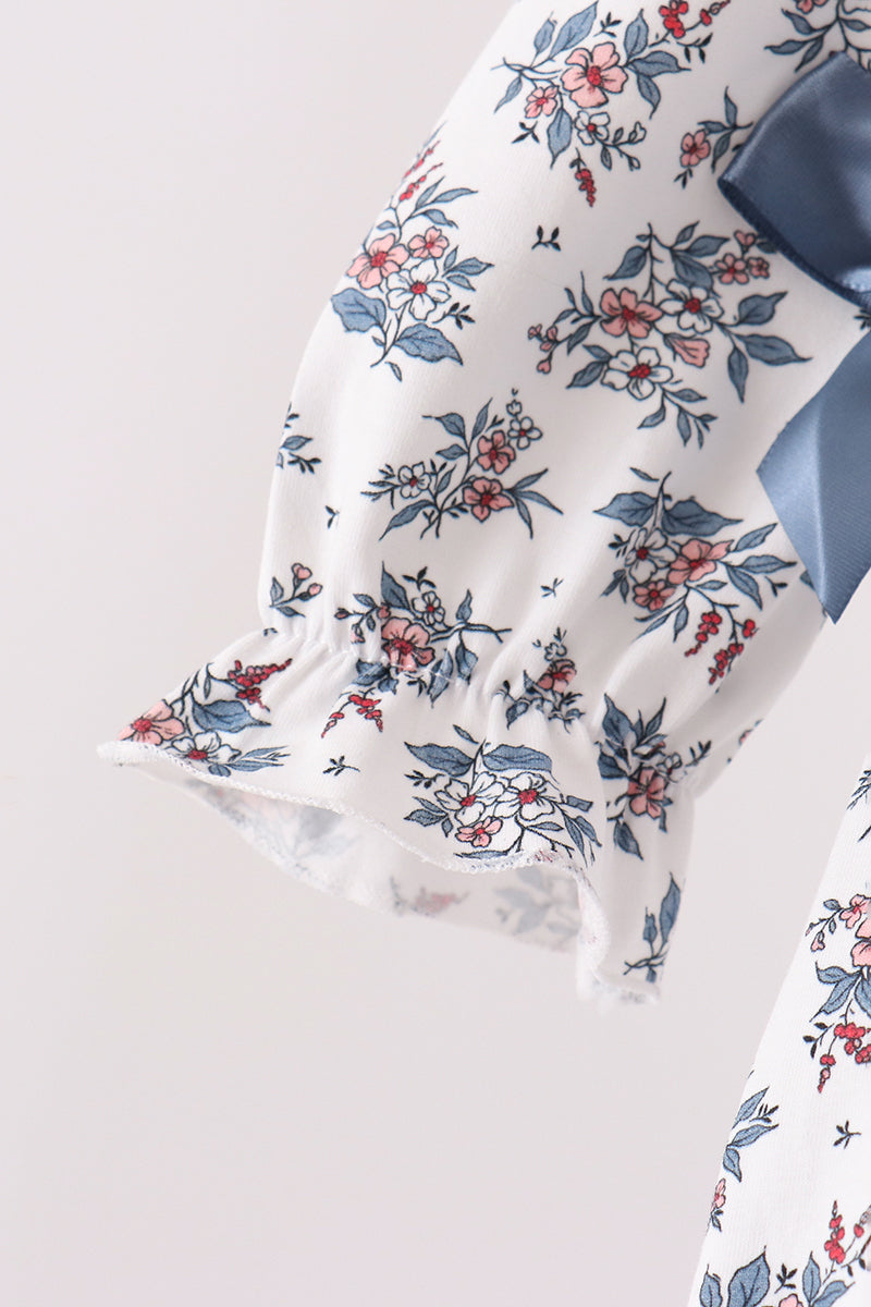 Teal floral smocked bow bubble - Aaria Tees Aaria Tees