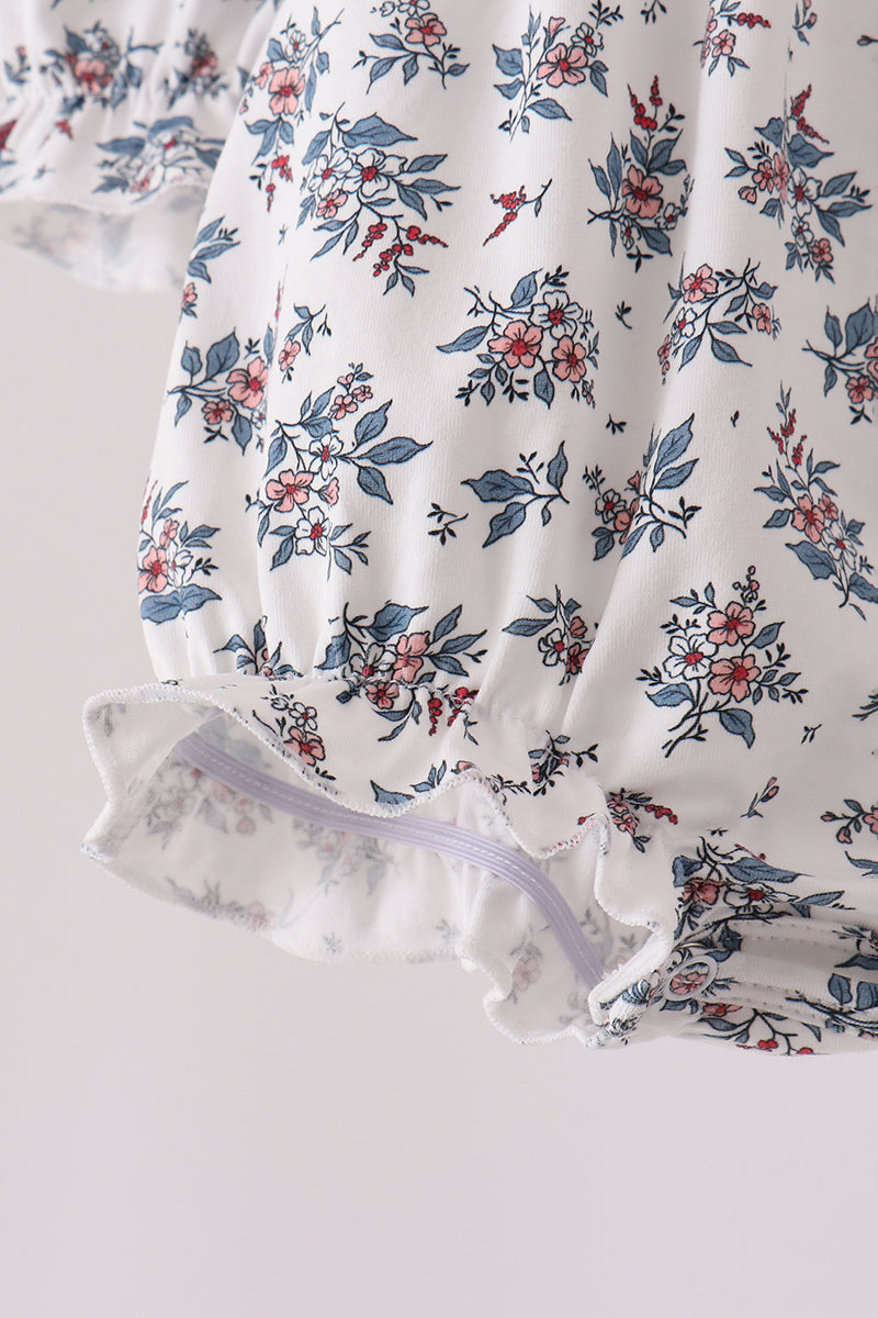Teal floral smocked bow bubble - Aaria Tees Aaria Tees