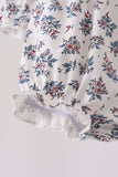 Teal floral smocked bow bubble - Aaria Tees Aaria Tees