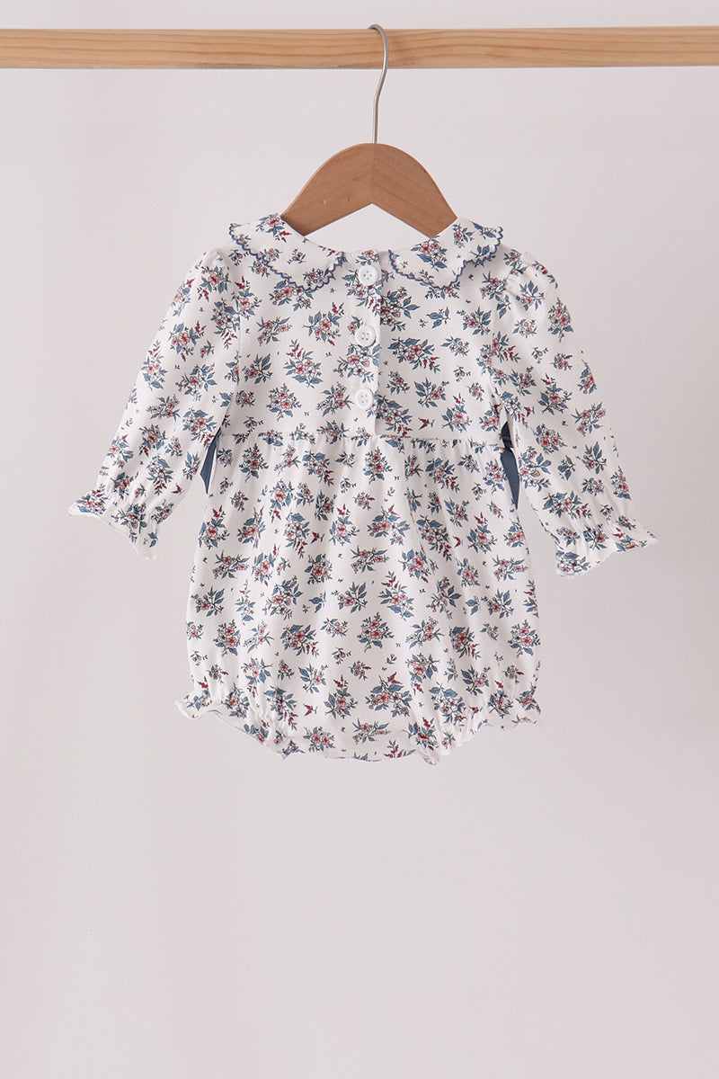 Teal floral smocked bow bubble - Aaria Tees Aaria Tees