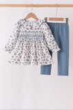 Teal floral smocked pants set - Aaria Tees Aaria Tees