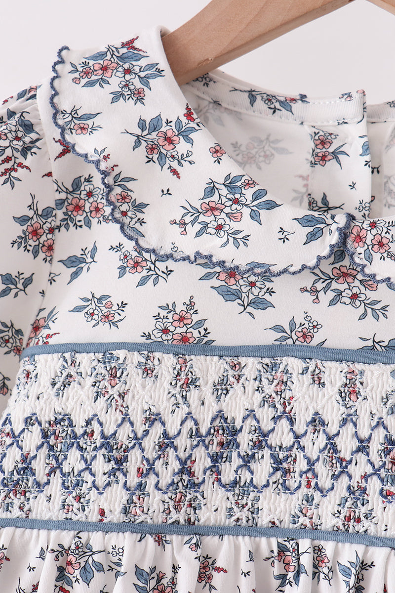 Teal floral smocked pants set - Aaria Tees Aaria Tees