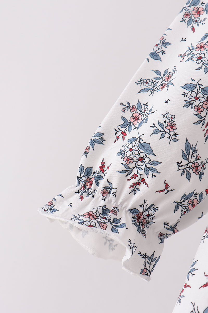Teal floral smocked pants set - Aaria Tees Aaria Tees
