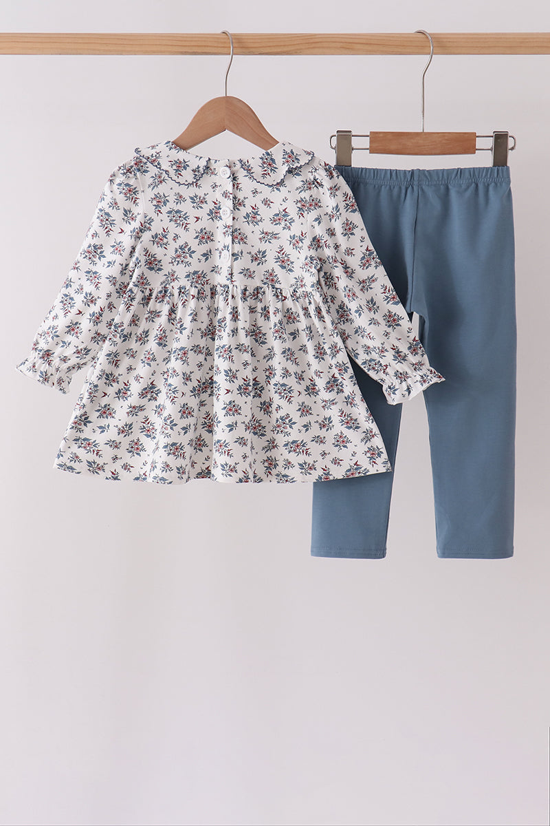 Teal floral smocked pants set - Aaria Tees Aaria Tees