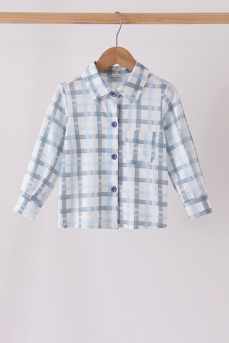 Blue plaid button down shirt - Aaria Tees