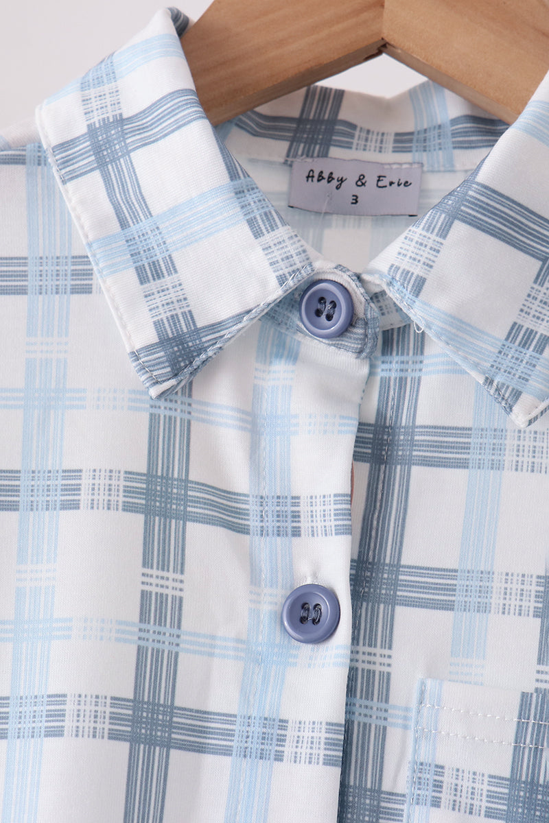 Blue plaid button down shirt - Aaria Tees Aaria Tees