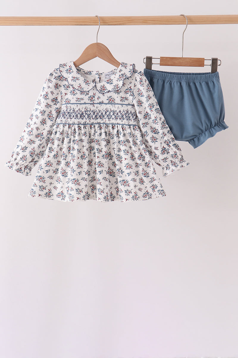 Teal floral smocked bloomer set - Aaria Tees
