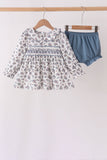 Teal floral smocked bloomer set - Aaria Tees Aaria Tees