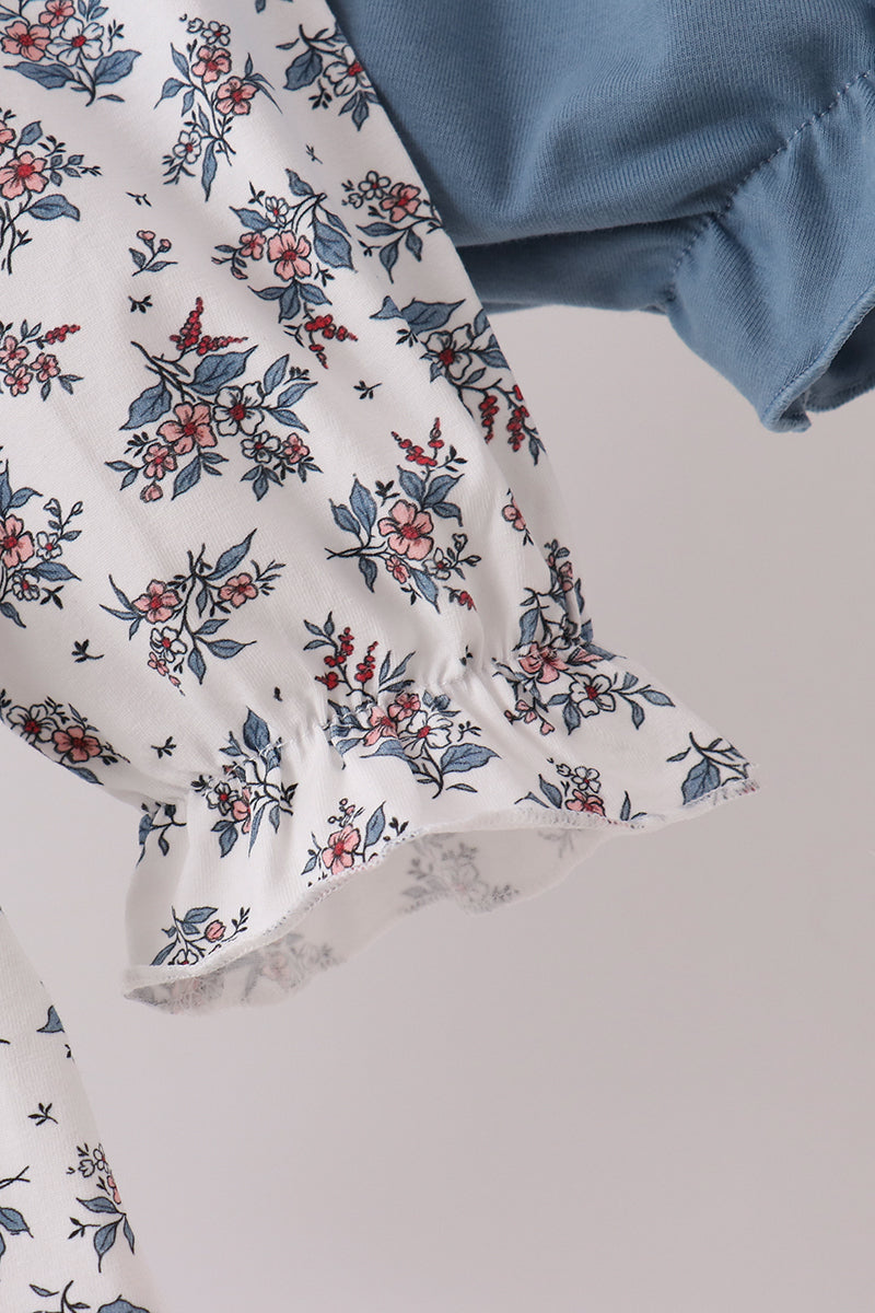 Teal floral smocked bloomer set - Aaria Tees Aaria Tees