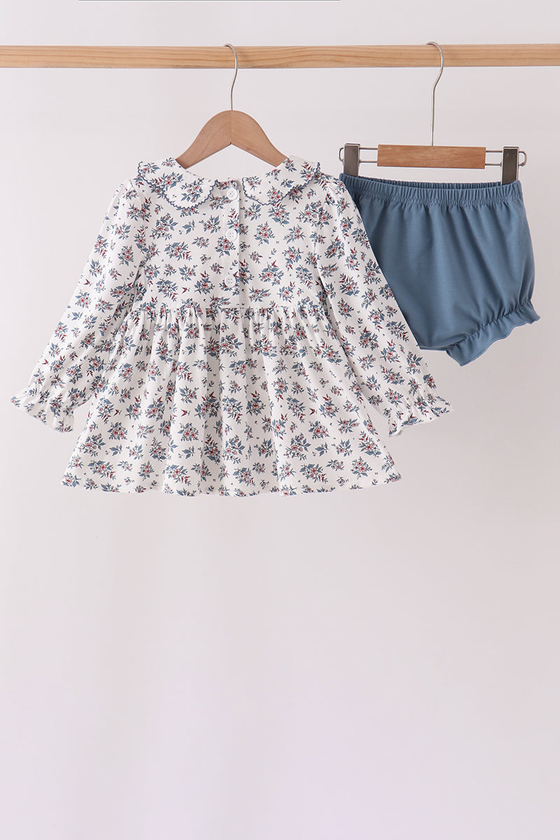 Teal floral smocked bloomer set - Aaria Tees Aaria Tees