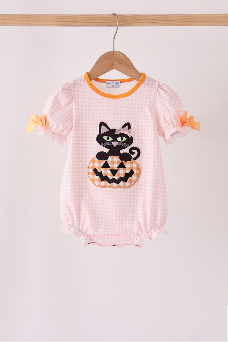 Pink cats Jack-O-Lantern applique bubble - Aaria Tees Aaria Tees