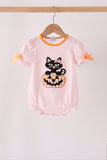 Pink cats Jack-O-Lantern applique bubble - Aaria Tees Aaria Tees
