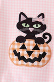 Pink cats Jack-O-Lantern applique bubble - Aaria Tees Aaria Tees