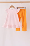 Pink cats Jack-O-Lantern applique ruffle pants set - Aaria Tees Aaria Tees