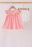 Pink pumpkin embroidery bloomer set Aaria Tees