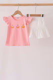 Pink pumpkin embroidery skorts set Aaria Tees