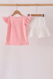 Pink pumpkin embroidery skorts set Aaria Tees