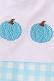 Blue pumpkin embroidery gingham jonjon Aaria Tees
