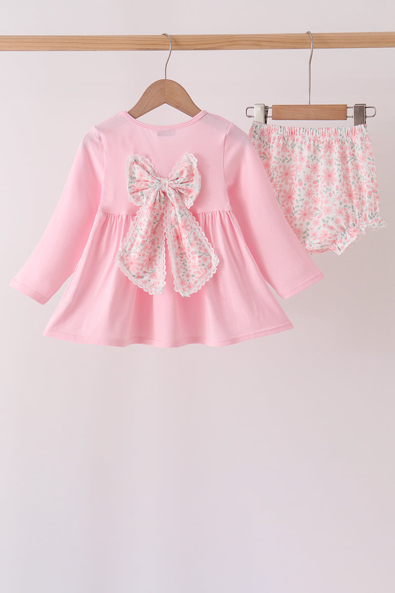 Pink floral bow bloomer set - Aaria Tees Aaria Tees